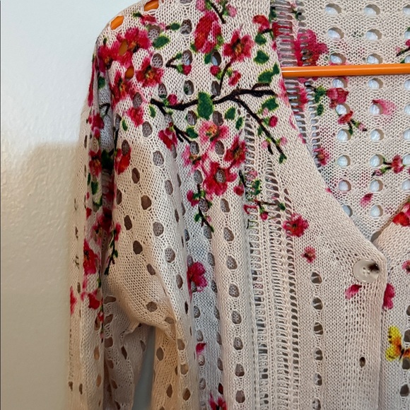 Floral Embroidered Women's Cardigan - Cream - Picture 2 of 7
